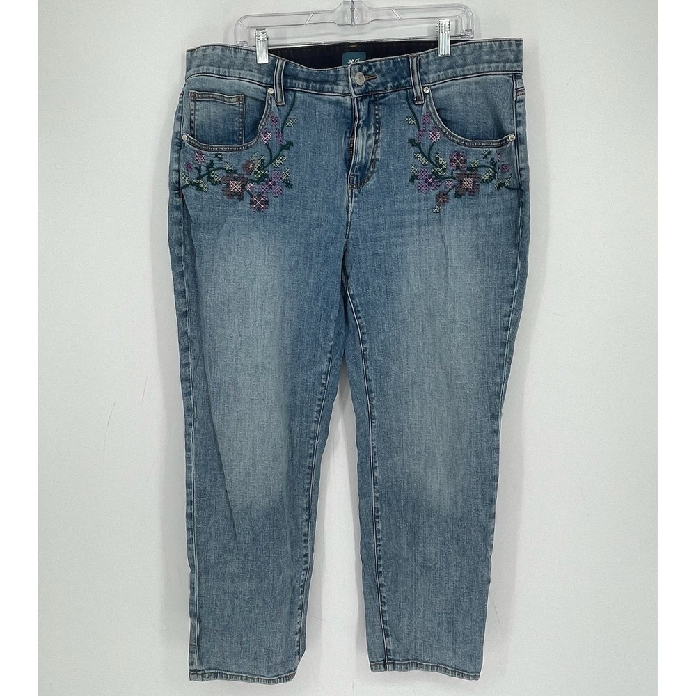 JAG Women's Blue Floral Embroidered Carter Girlfriend Denim Jeans Plus Size 20W